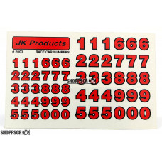 JK Race Car Numbers Red Sticker Sheet