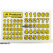 JK Race Car Numbers Yellow Sticker Sheet
